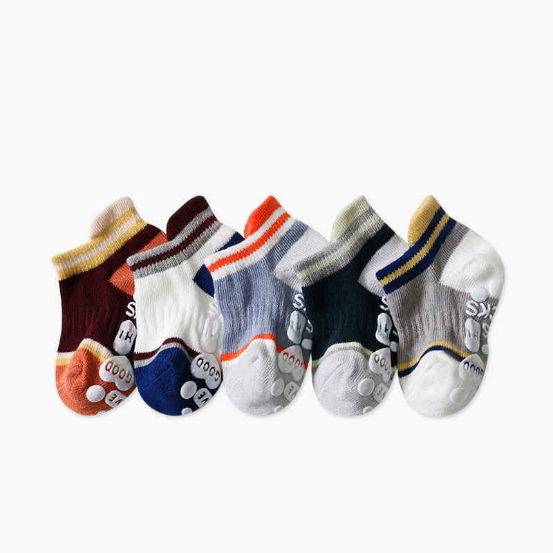 5 Pairs/lot Anti-slip Non Skid Ankle Baby Socks With Rubber Grips Cotton Children Low-Cut Sock For Boy Girl Toddler Floor Socks 4 XS(0-1 years)